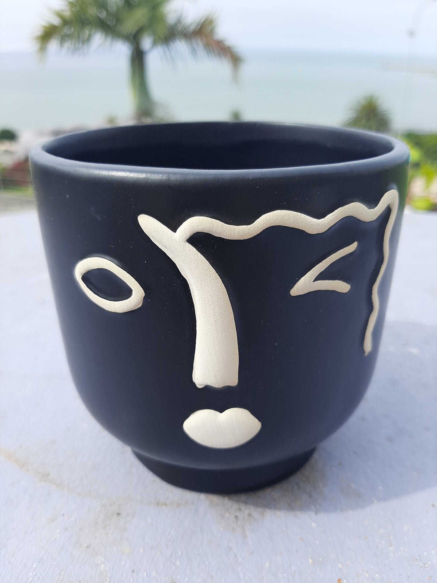 Ceramic pot, grey, black and white (110 x110mm)
