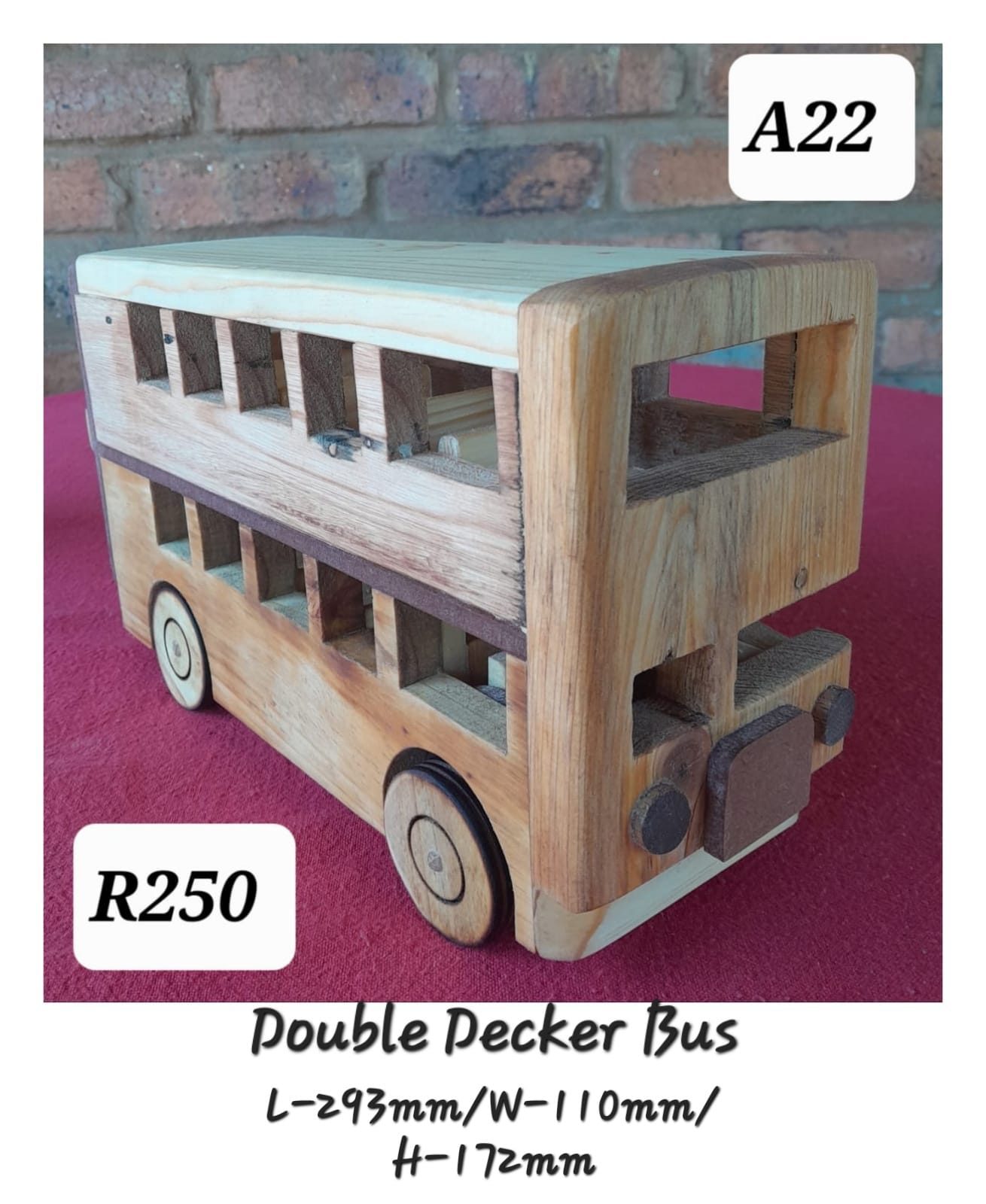 Double Decker Bus - Wood (293x110x172mm)