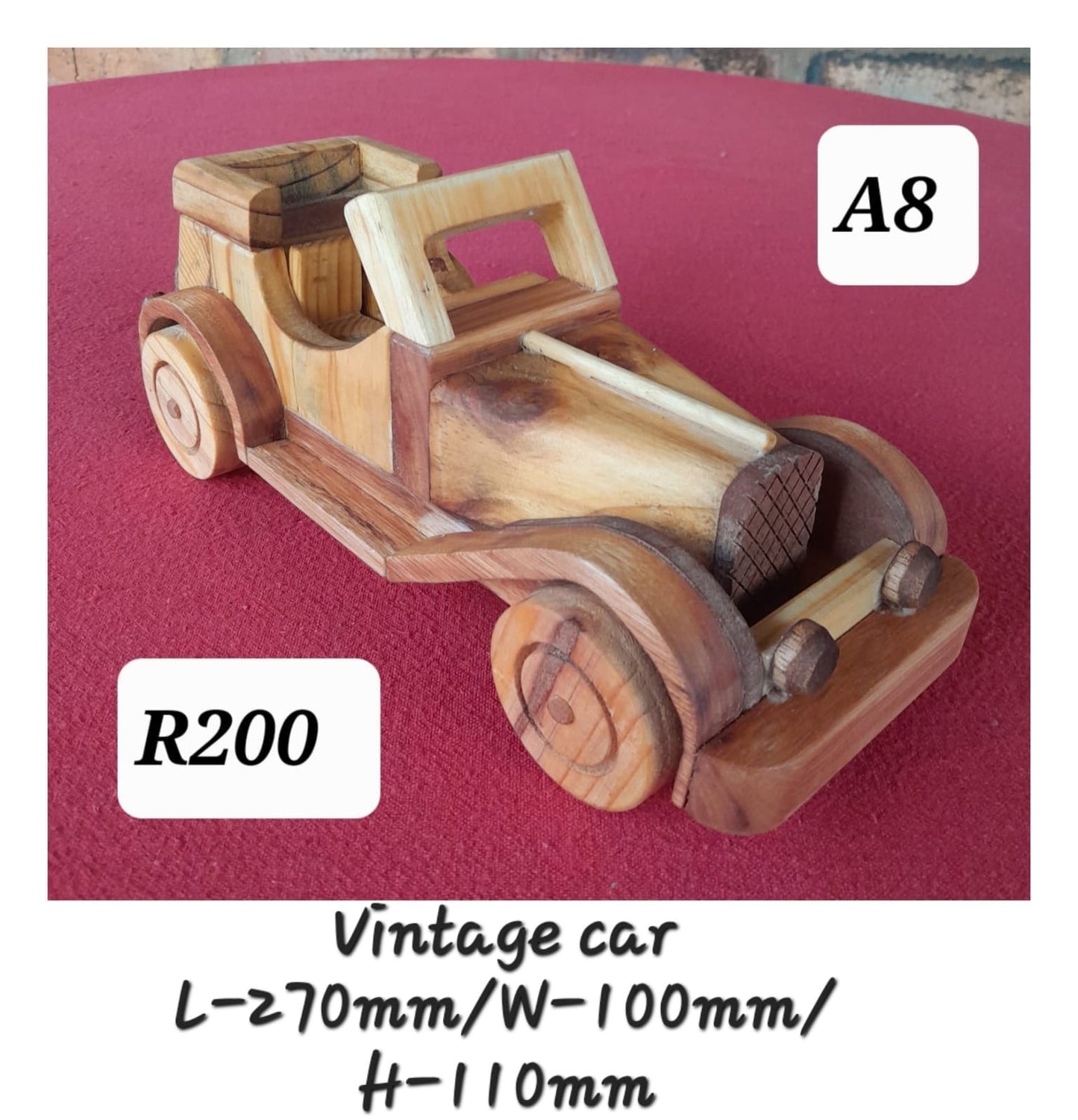 Wooden Vintage Car (270x100x110mm)