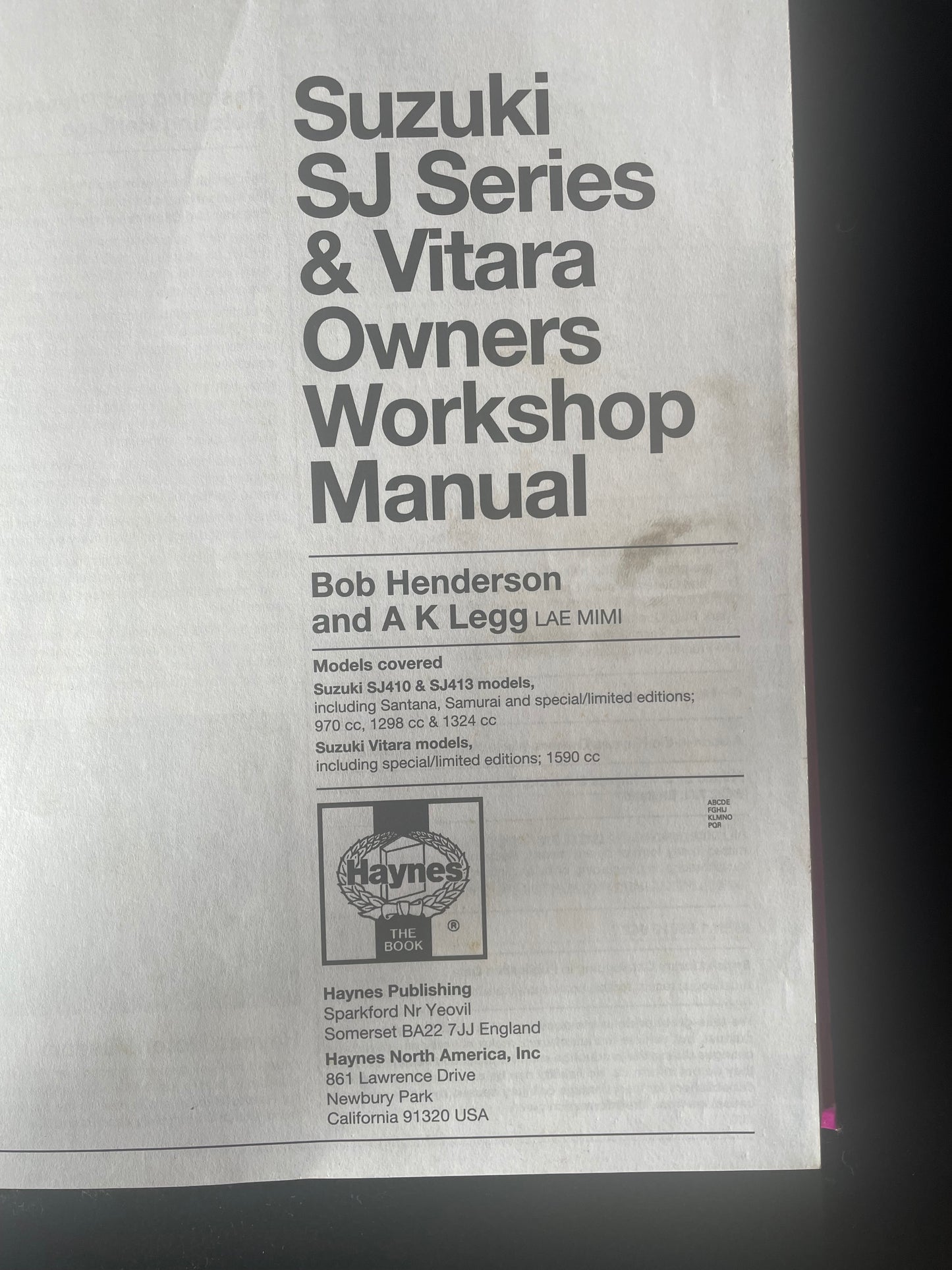 Suzuki SJ & Vitara Owners Workshop Manual