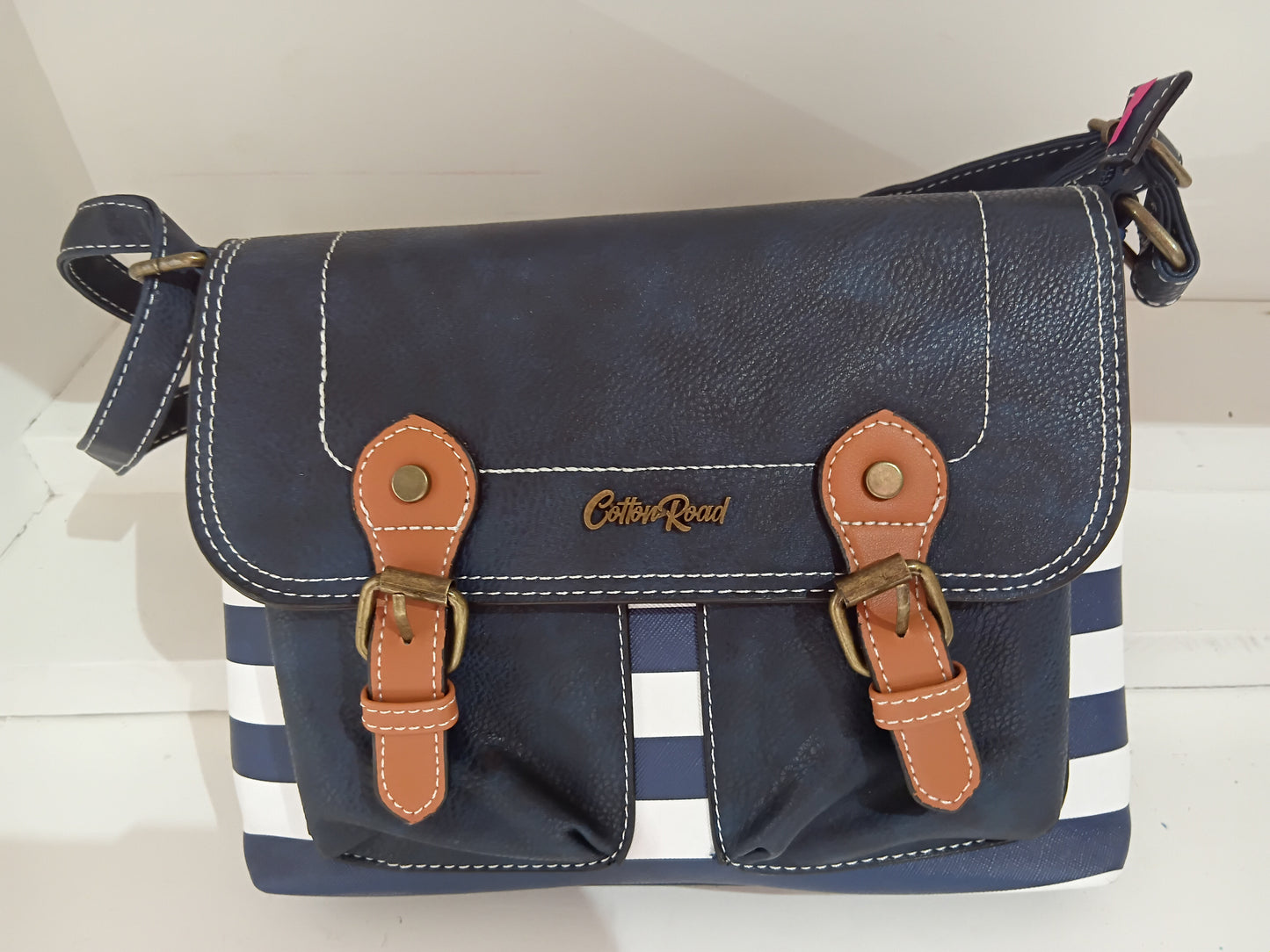 HANDBAG - NAVY WITH WHITE STRIPES