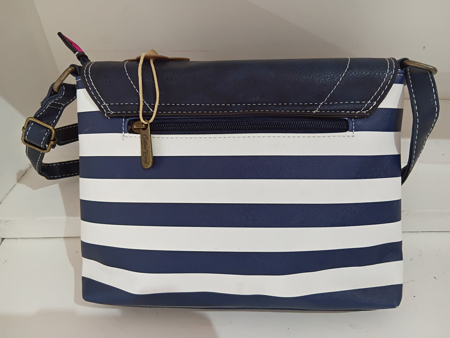 HANDBAG - NAVY WITH WHITE STRIPES