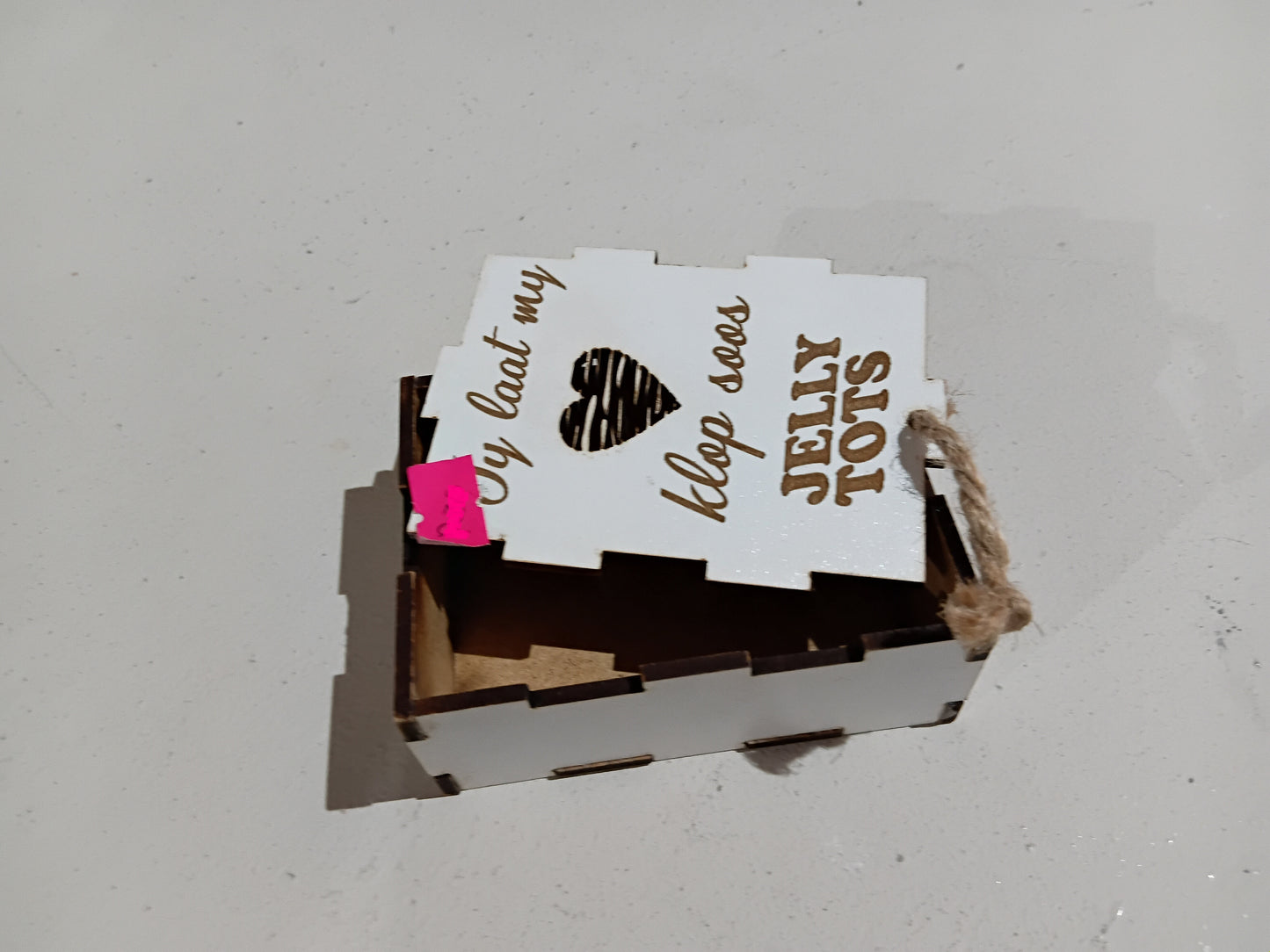 "JY LAAT MY HART KLOP SOOS JELLY TOTS" BOX - LASER CUTTING