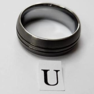Tungsten men's ring. Grind with double grooves (Size U)