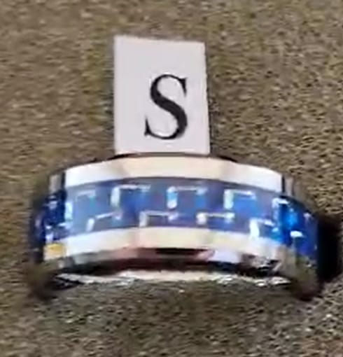 Tungsten men's ring. Blue pattern. (Size S)