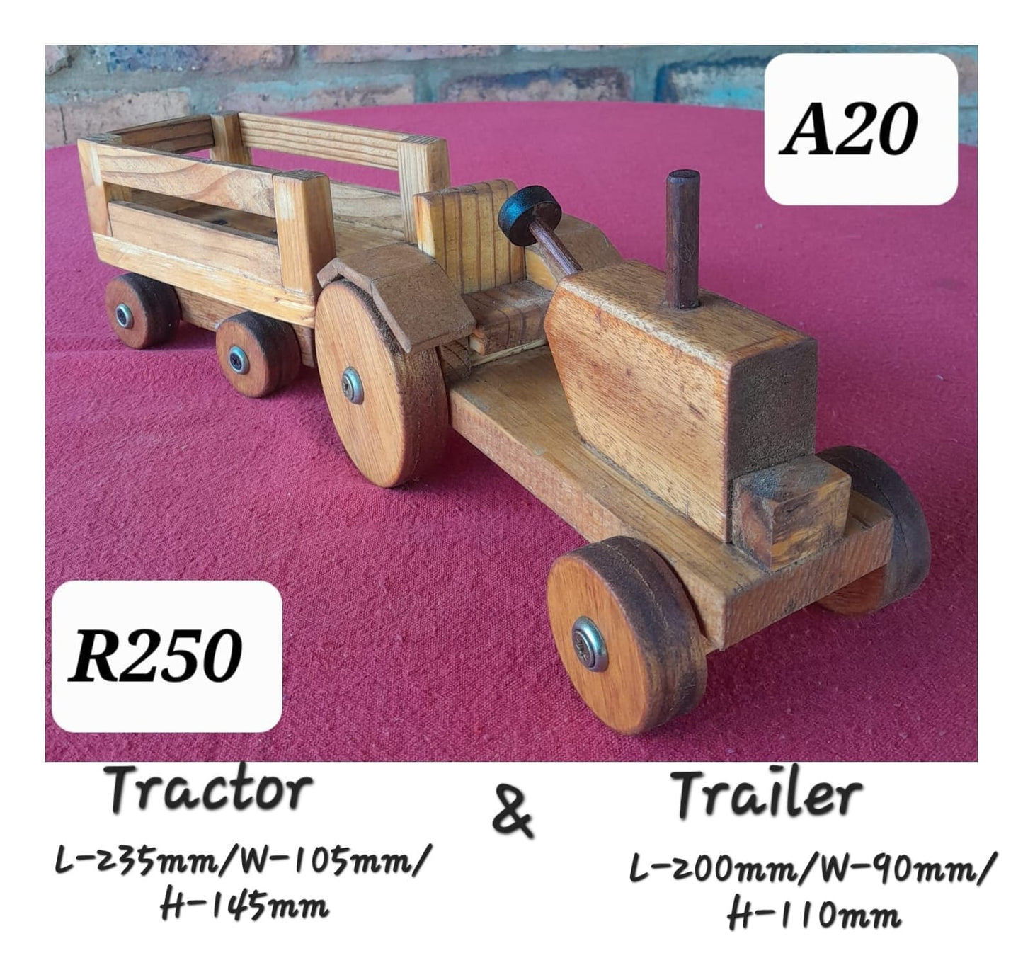 Wooden Vintage Tractor & Trailer  (302+200mm long)