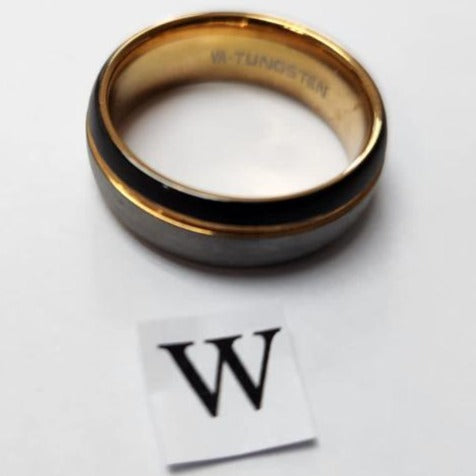 Tungsten men's ring. Silver with black stripe (Size W)