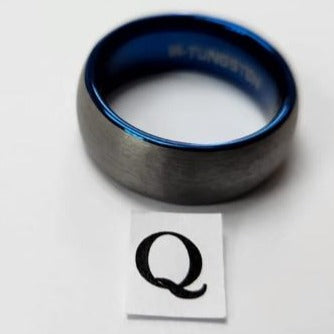 Tungsten men's ring. Grinded with blue edge (Size Q)