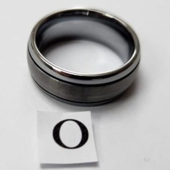 Tungsten men's ring. Silver with 2 grooves (Size O)