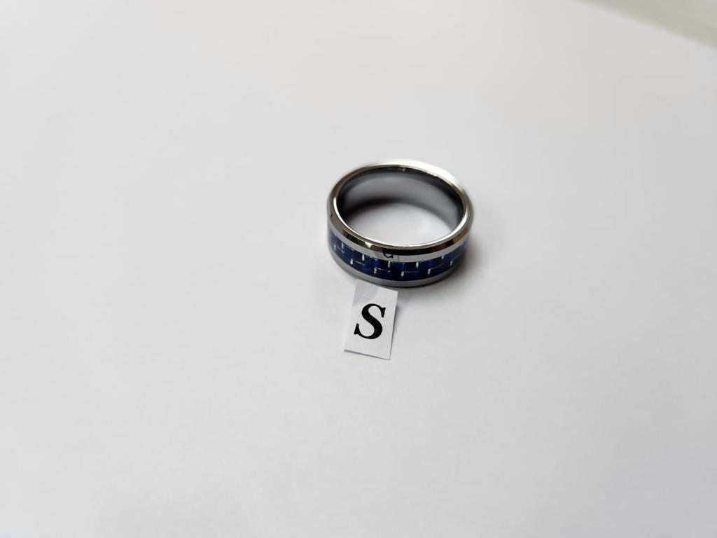 Tungsten men's ring. Blue pattern. (Size S)