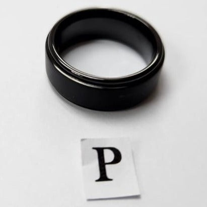 Tungsten men's ring. Flat black with edge (Size P)