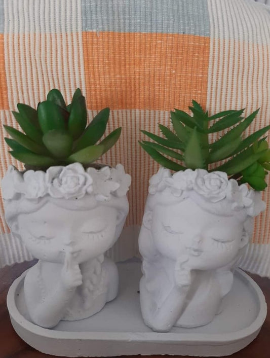 Cement Pots(2) with Optional Tray