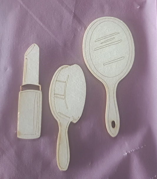SET OF MIRROR, BRUSH & LIPSTICK IMAGES laser cutting