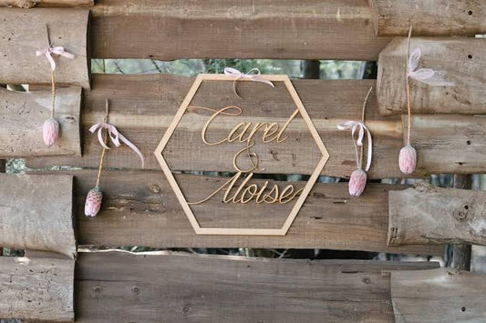 HEXAGON WITH WRITING LASER CUTTING
