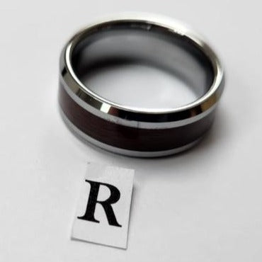Tungsten men's ring.  Brown band (Size R)